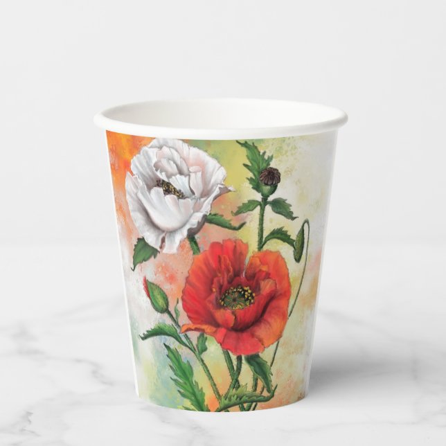 Red White Poppies Paper Cups Flowers (Front)