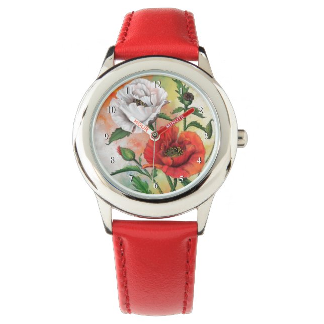 Red White Poppies Watch (Front)