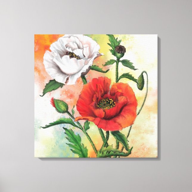 Red White Poppy Canvas Print (Front)