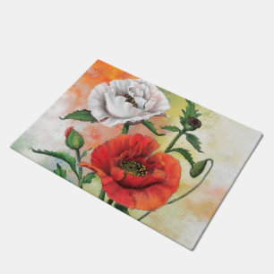 Red White Poppy Doormat