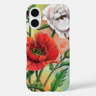Red White Poppy Flowers iPhone 16 Case