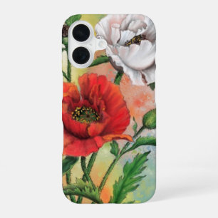 Red White Poppy Flowers iPhone 16 Case