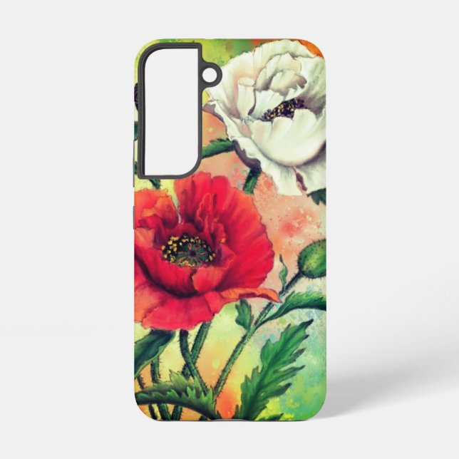 Red White Poppy Flowers Samsung Galaxy S22 Case (Back)