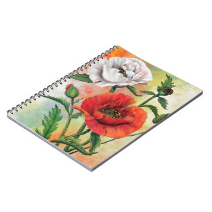 Red White Poppy Notebook Flowers