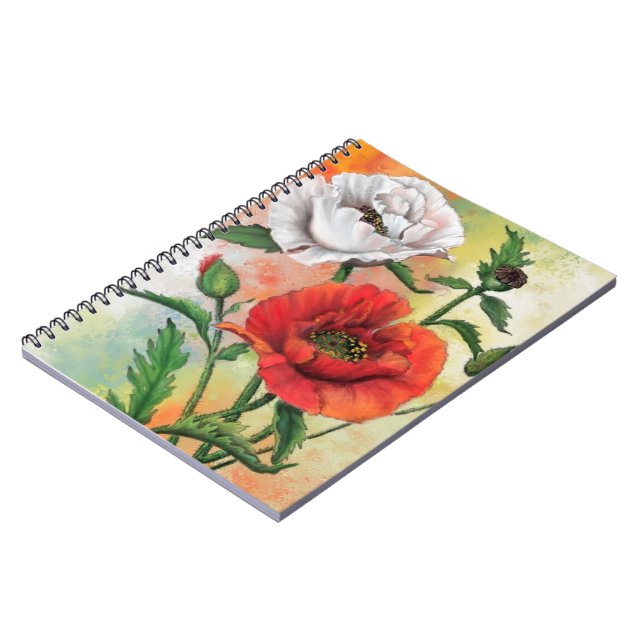 Red White Poppy Notebook Flowers (Left Side)