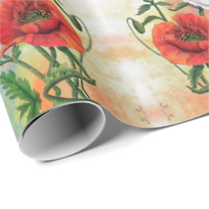 Red White Poppy Wrapping Paper Spring