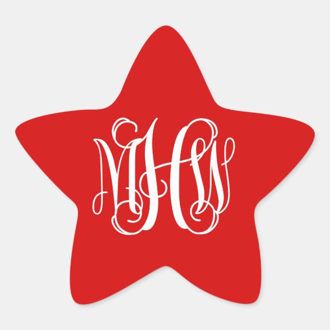 Red White Preppy Vine Script Monogram DIY BG Star Sticker (Front)