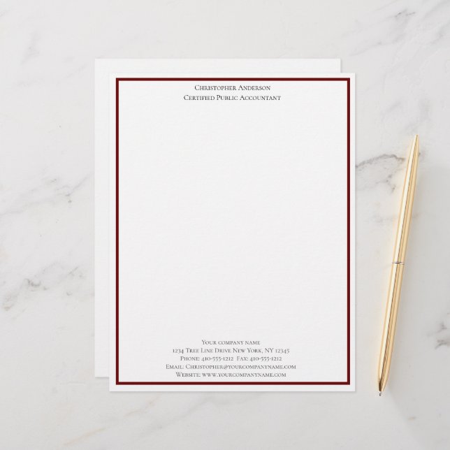 Red White Professional Business Personalised  Custom Letterhead (Front/Back In Situ)