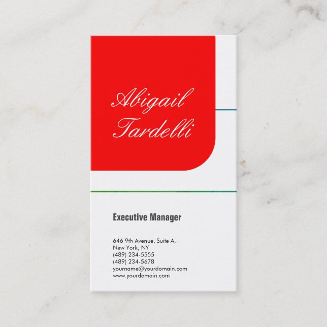 Red white professional minimalist handwriting business card (Front)