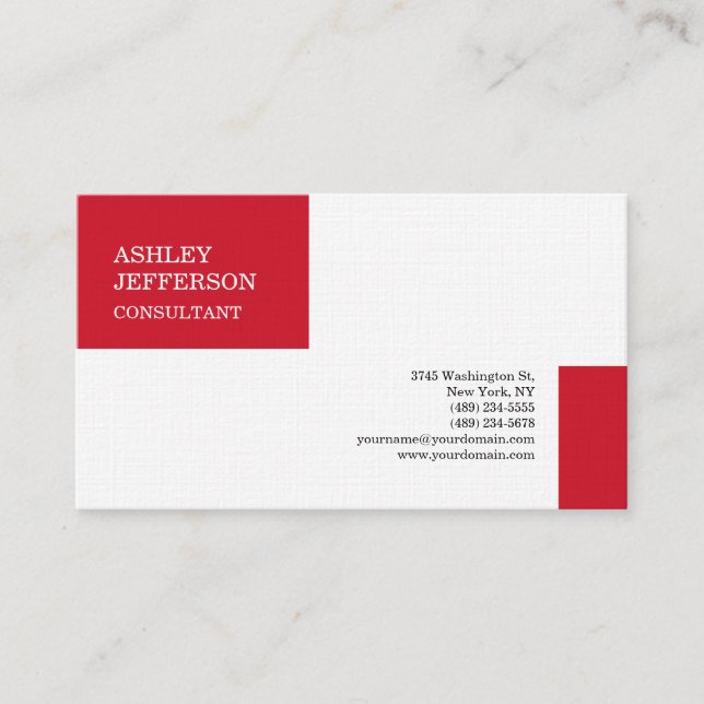 Red White Professional Trendy Minimalist Elegant Business Card (Front)