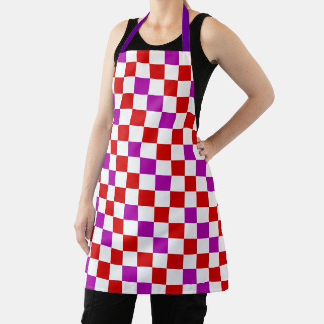 Red White Purple Chequered Pattern Design  Apron (Insitu)