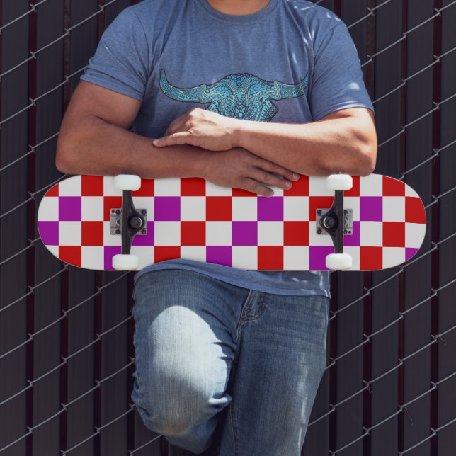 Red White Purple Chequered Pattern Design  Skateboard (Outdoor 3)