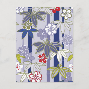Red White Purple Floral Japanese Kimono Pattern Postcard