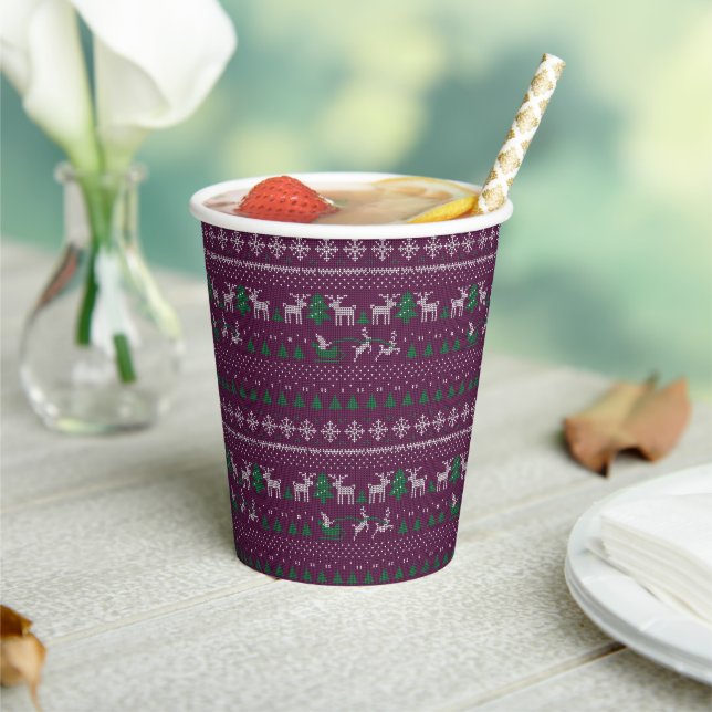 Red White Purple Ugly Christmas Sweater Paper Cups (Insitu)