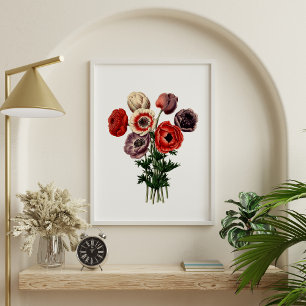 Red White Purple Vintage Moody Floral Flowers Poster