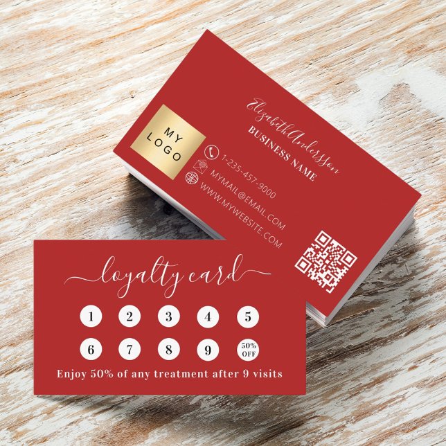 Red white qr code business logo loyalty card (Creator Uploaded)
