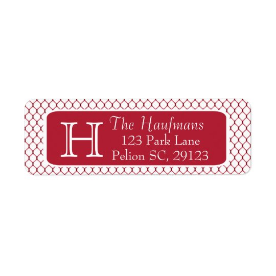 Red & White Quatrefoil Christmas Monogram Return Address Label