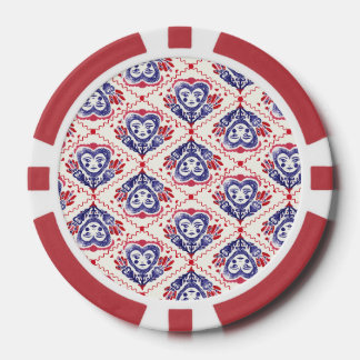 Red White Queen Of Hearts Linocut  Poker Chips