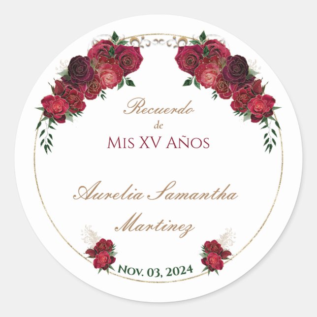 Red, White, Quinceañera Stickers (Front)