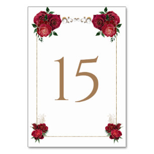 Red, White, Quinceañera Table Card Number