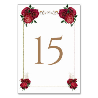 Red, White, Quinceañera Table Card Number