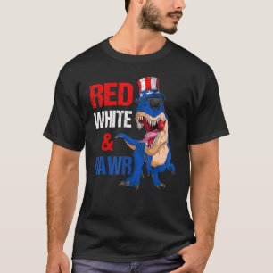 Red White & Rawr Dinosaur Rex American Flag 4th Of T-Shirt