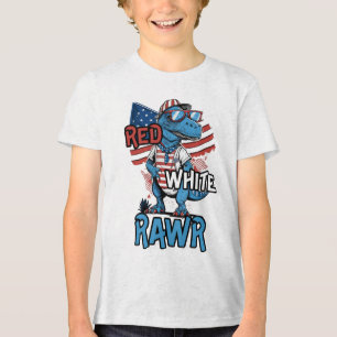 RED WHITE RAWR Patriotic Cool Dinosaur Tri-Blend Shirt