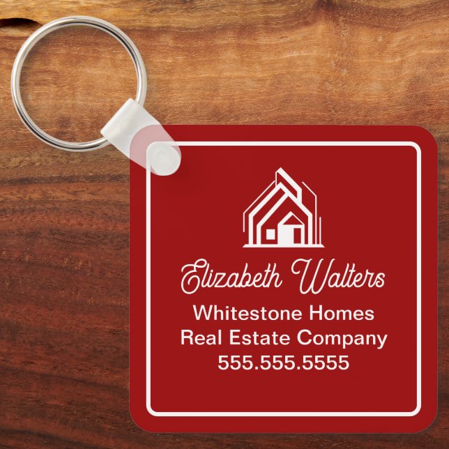 Red White Real Estate Company Custom Realtor Key Ring (Front)