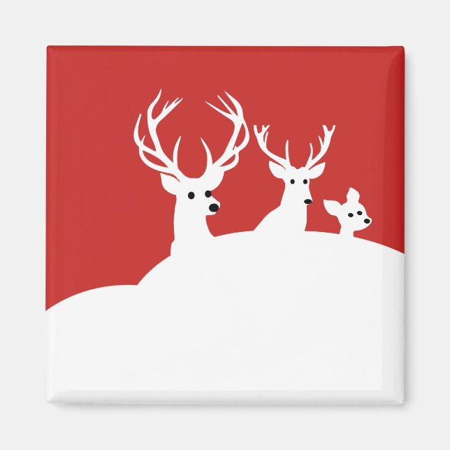 Red White Reindeer Family Deer Snow Magnet (Front)
