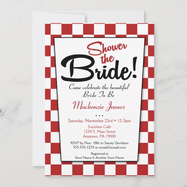Red White Retro 50s Diner Bridal Shower Invitation (Front)