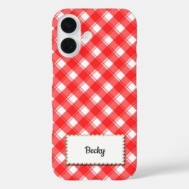 Red White Retro Gingham Plaid Custom Case-Mate iPhone Case (Back)