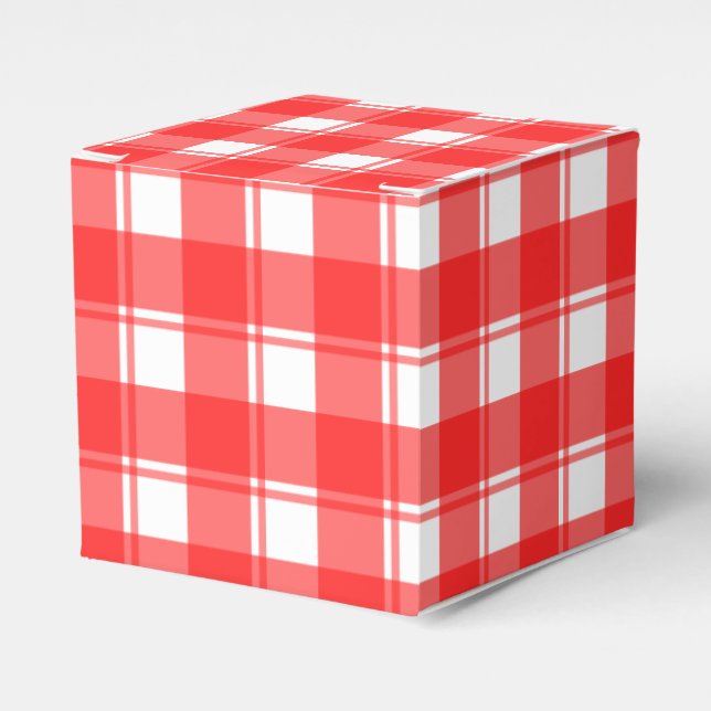 Red White Retro Plaid Pattern Party Favour Box (Front Side)