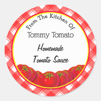 Red White Retro Plaid Tomato Sauce Baking Classic Round Sticker