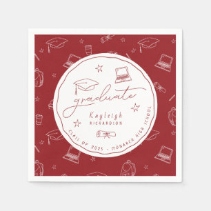 Red White Retro Whimsical Graduation Party Napkins