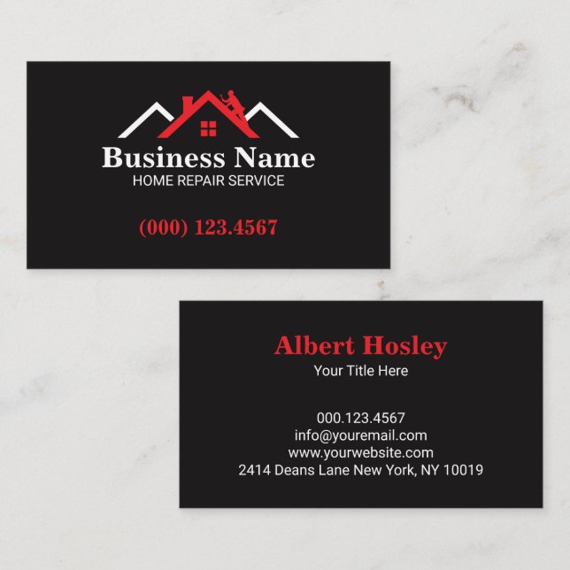 Red White Roofing House Climber Business Card (Front/Back)