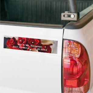  Red White Rose Flowers Wedding Floral Personalise Bumper Sticker