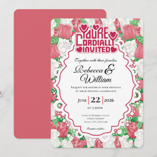 Red & White Rose Wedding Invite - Red Heading #3