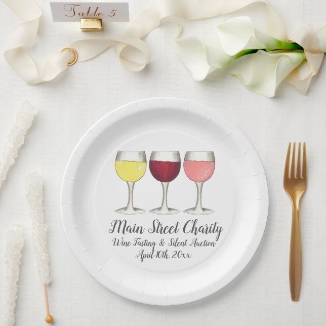 Red White Rosé Wines Glasses Winery Wine Tasting Paper Plate (Wedding)