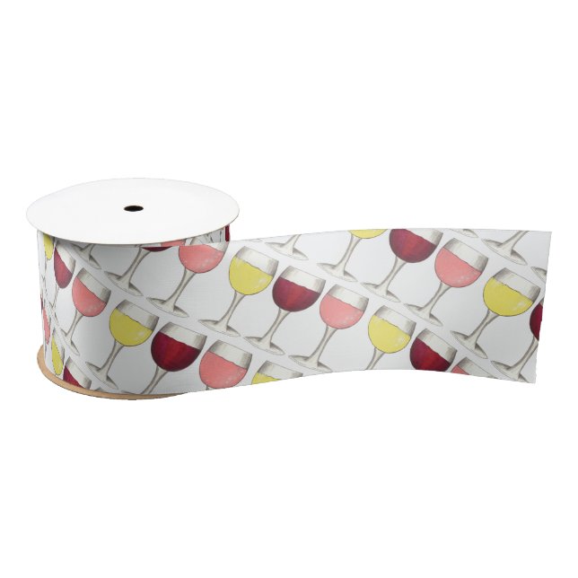 Red White Rosé Wines Glasses Winery Wine Tasting Satin Ribbon (Spool)