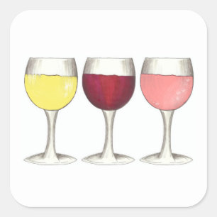 Red White Rosé Wines Glasses Winery Wine Tasting Square Sticker