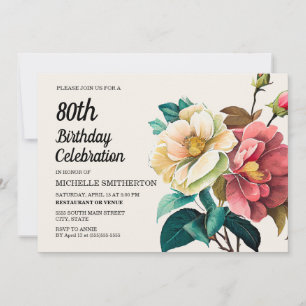 Red White Roses 80th Birthday Invitation
