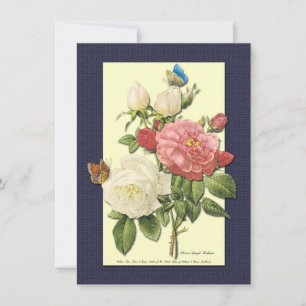 Red White Roses and Butterfly Custom Invitations