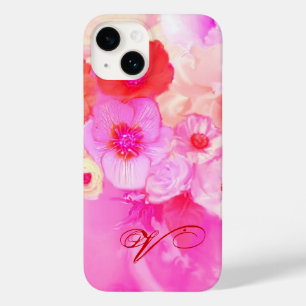 RED WHITE ROSES AND PINK ANEMONE FLOWERS MONOGRAM Case-Mate iPhone 14 CASE