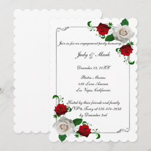 Red & White Roses Christmas Engagement Party Invitation