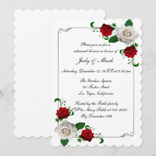 Red & White Roses Christmas Rehearsal Dinner Invitation
