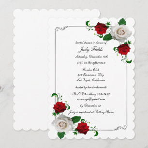 Red & White Roses Christmas Wedding Bridal Shower Invitation