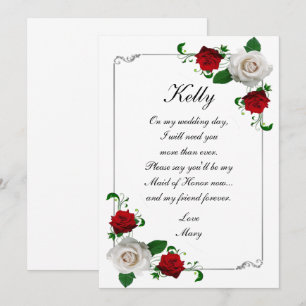 Red & White Roses Christmas Wedding  Maid Of Honou Invitation