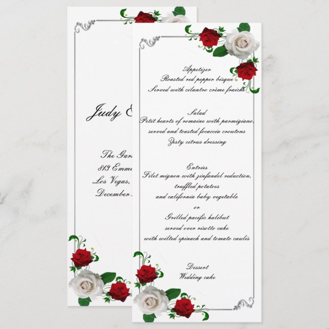 Red & White Roses Christmas Wedding  Menu (Front/Back)