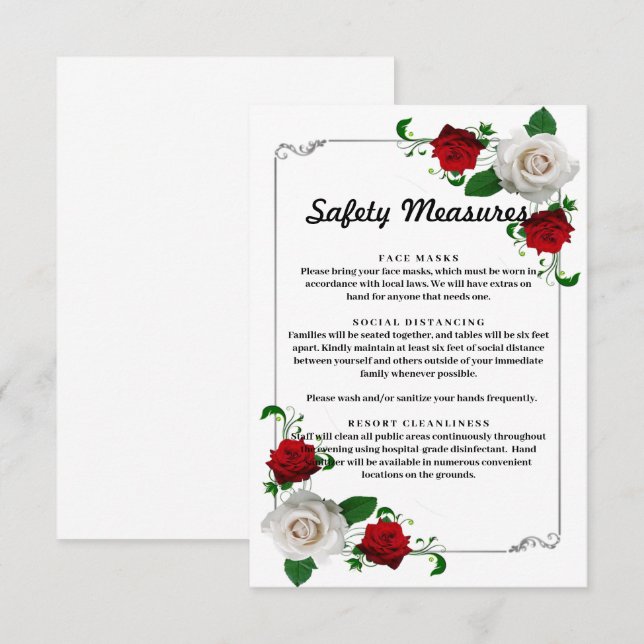 Red & White Roses Christmas Wedding Safety Measure Enclosure Card (Front/Back)