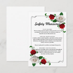 Red & White Roses Christmas Wedding Safety Measure Enclosure Card